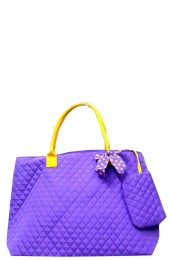 Large Quilted Tote Bag-TW1515/PURP/YELL